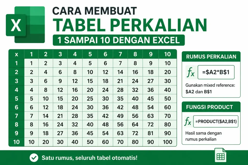 Cara Membuat Tabel Perkalian 1 sampai 10 dengan Excel