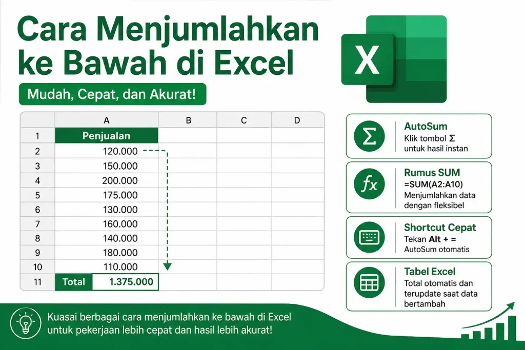 Cara Menjumlahkan ke Bawah di Excel
