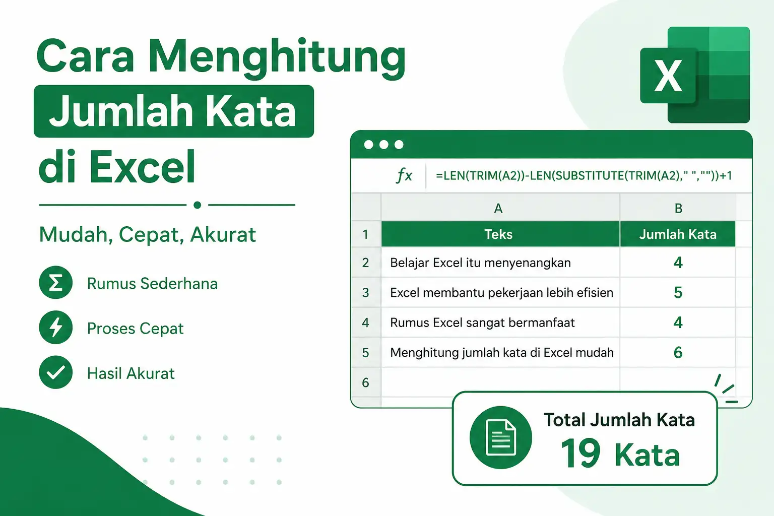 Cara Menghitung Jumlah Kata di Excel