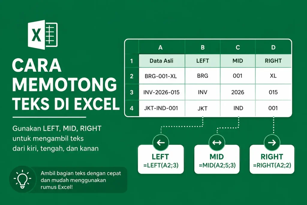 Cara Memotong Teks di Excel dengan LEFT, MID, dan RIGHT