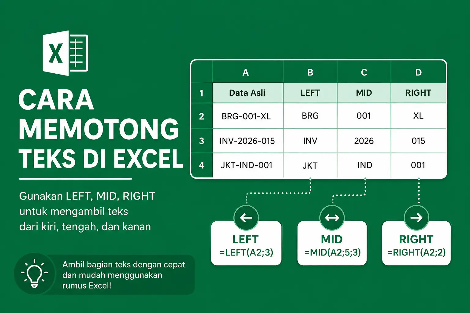 Cara Memotong Teks di Excel dengan LEFT, MID, dan RIGHT
