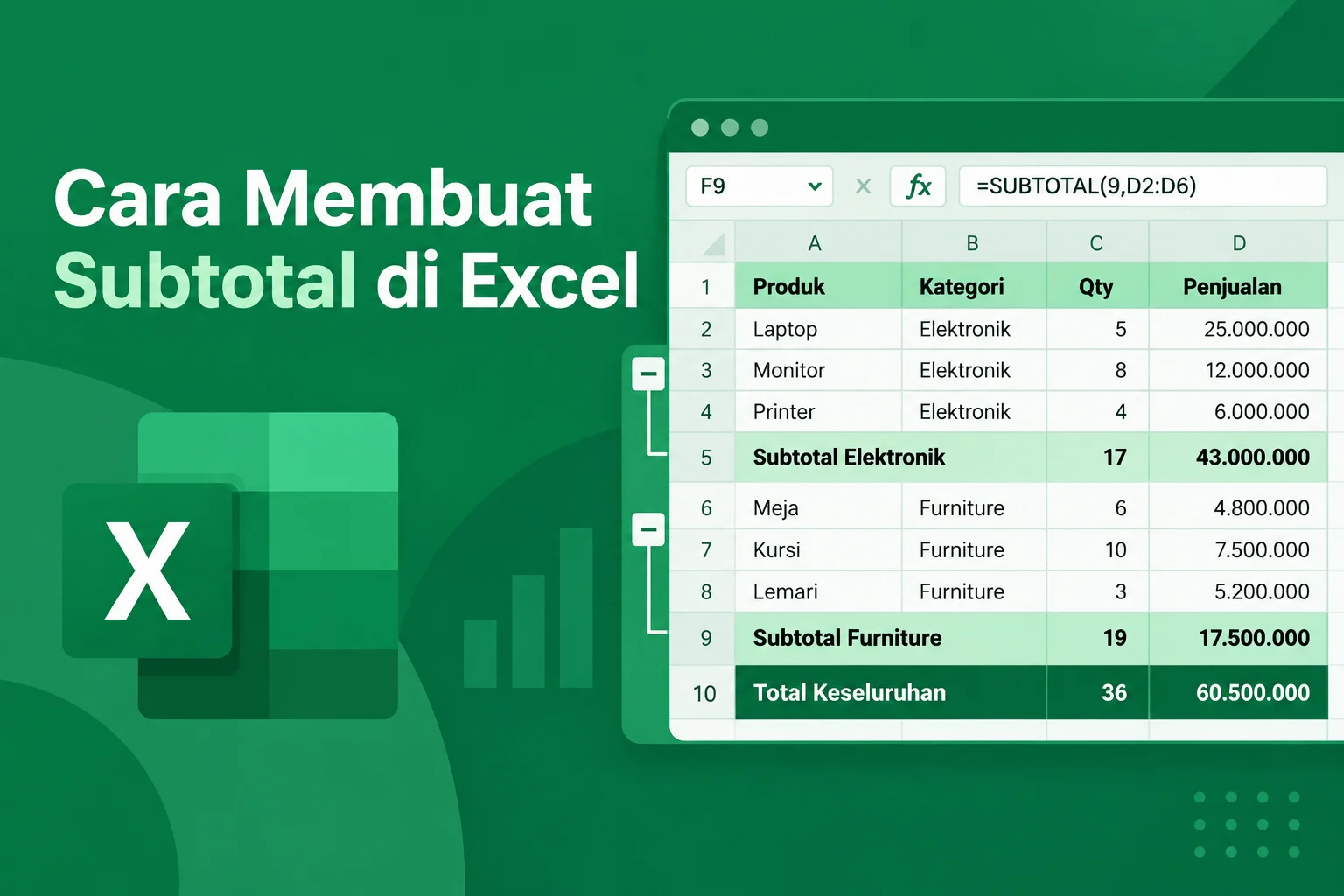 Cara Membuat Subtotal di Excel Secara Otomatis